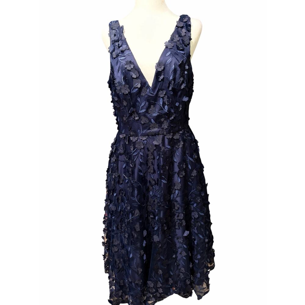 Eliza J Navy Floral Appliqué Fit & Flare Cocktail Dress Size 10 NWT